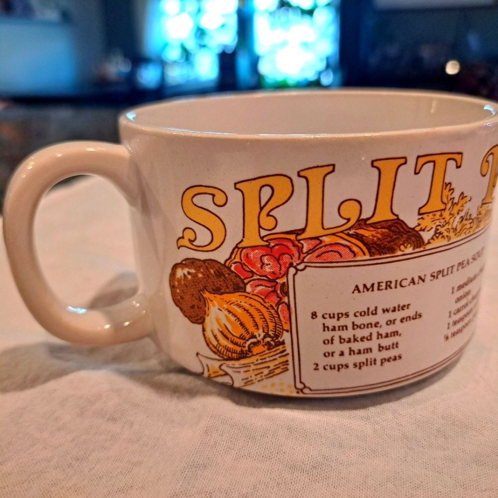 Vintage Split Pea Soup mug cup bowl with Split Pea Soup recipe cottagecore retro